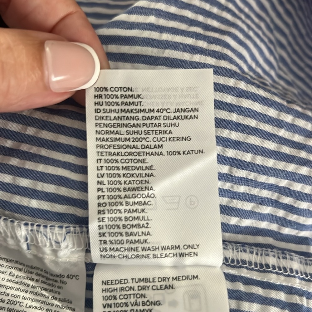 H&M Stripped Dress Size XL Blue Peplum Nautical Coastal Resort Travel Beach - Picture 11 of 12